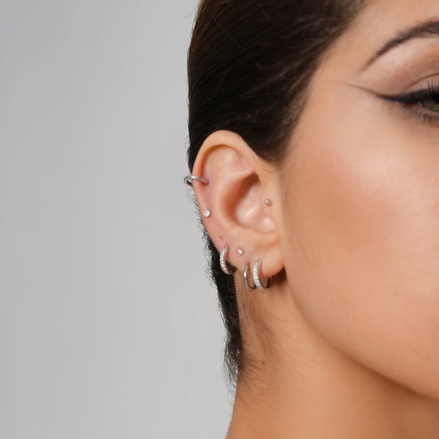 10pcs/set Hoops, Flat Zircon Stud, & Ball Stud