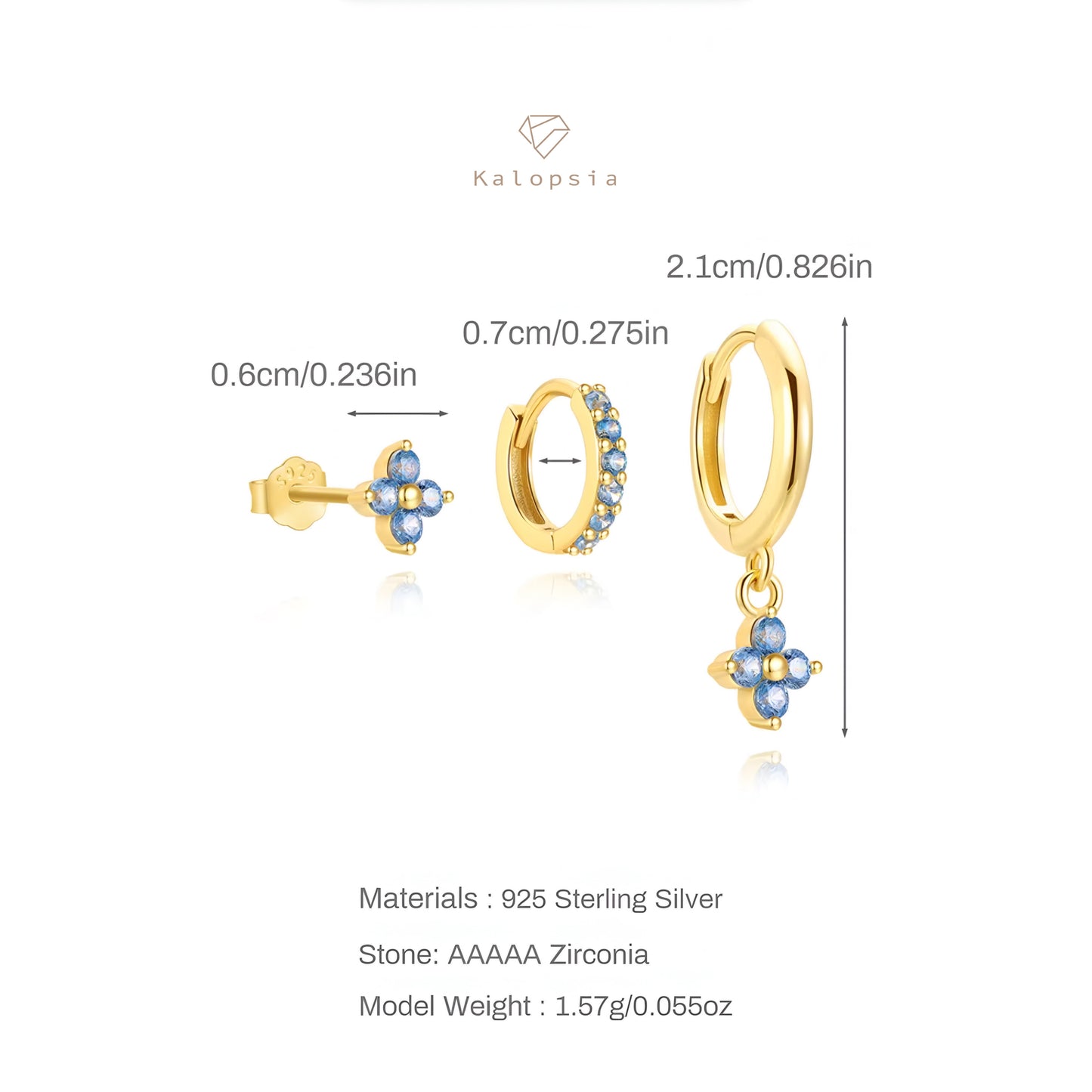 3pcs/set Sky Blue Flora Earring Set