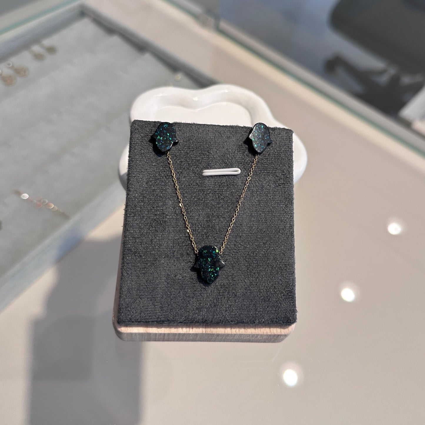Hamsa Necklace Earring Set