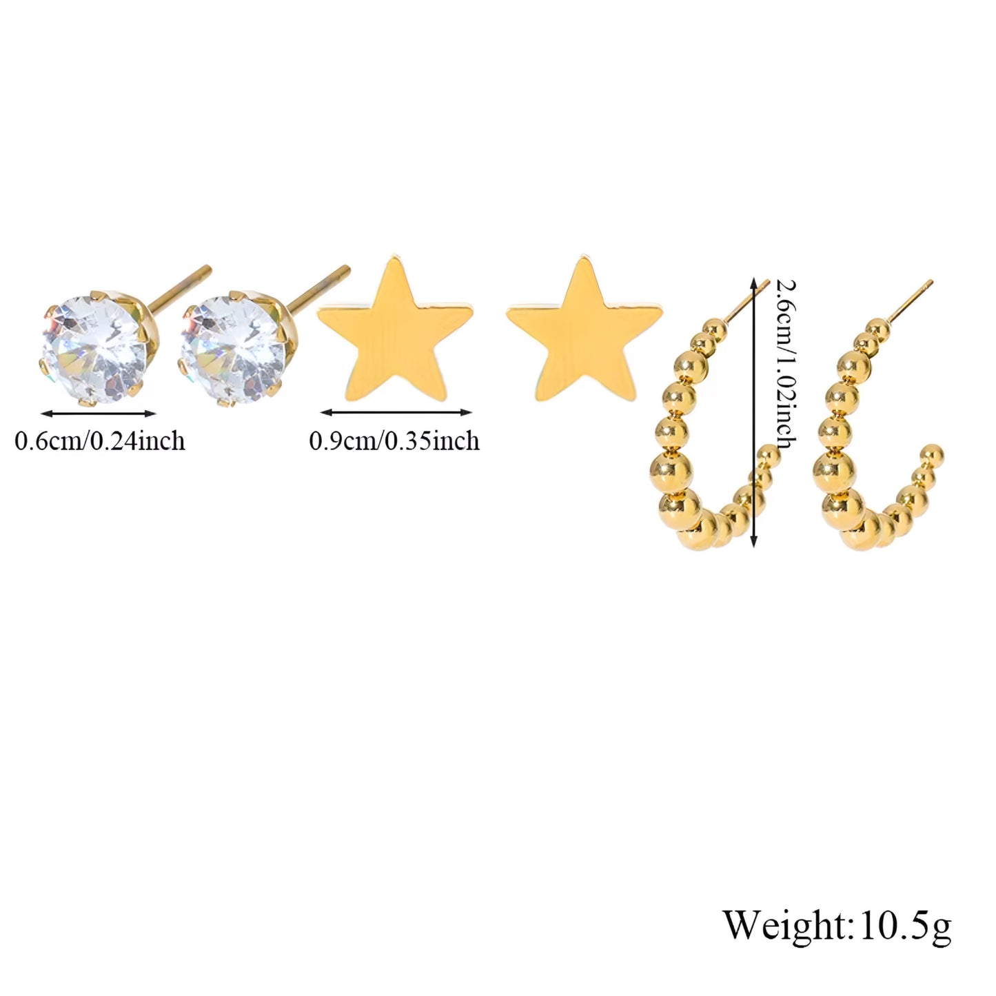 3pairs/set Rounded Dots Star Earring