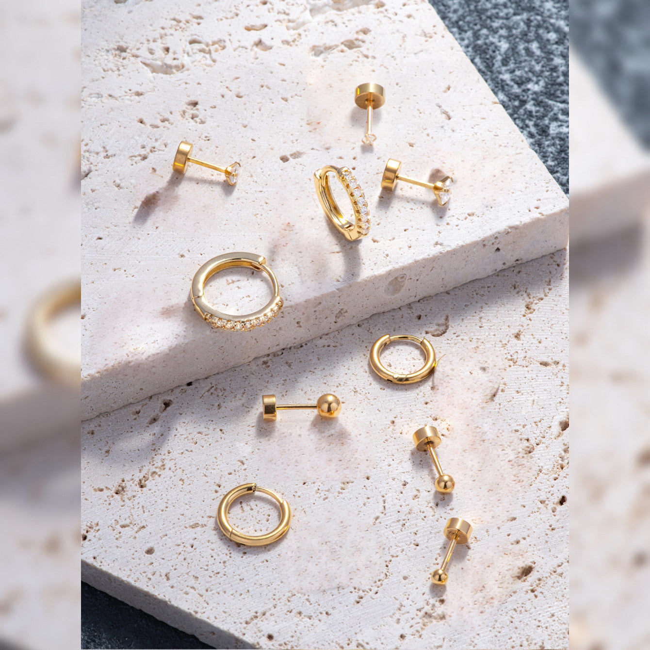 10pcs/set Hoops, Flat Zircon Stud, & Ball Stud