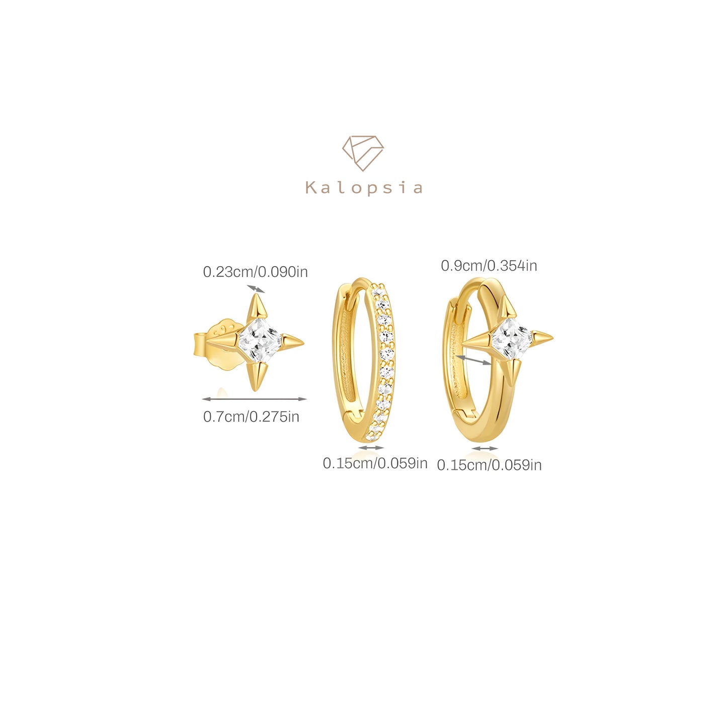 3pcs/set Hoop Stud Shinny Star Earring Set