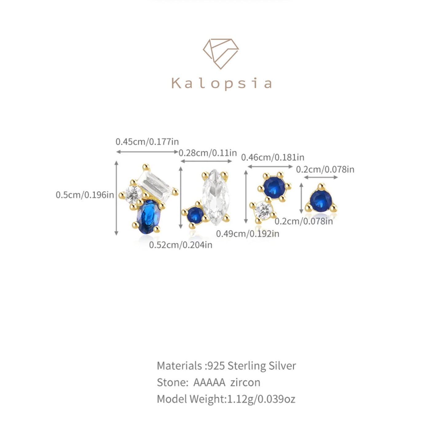 4pcs/Set Classic Blue Sapphire Clear Zircon