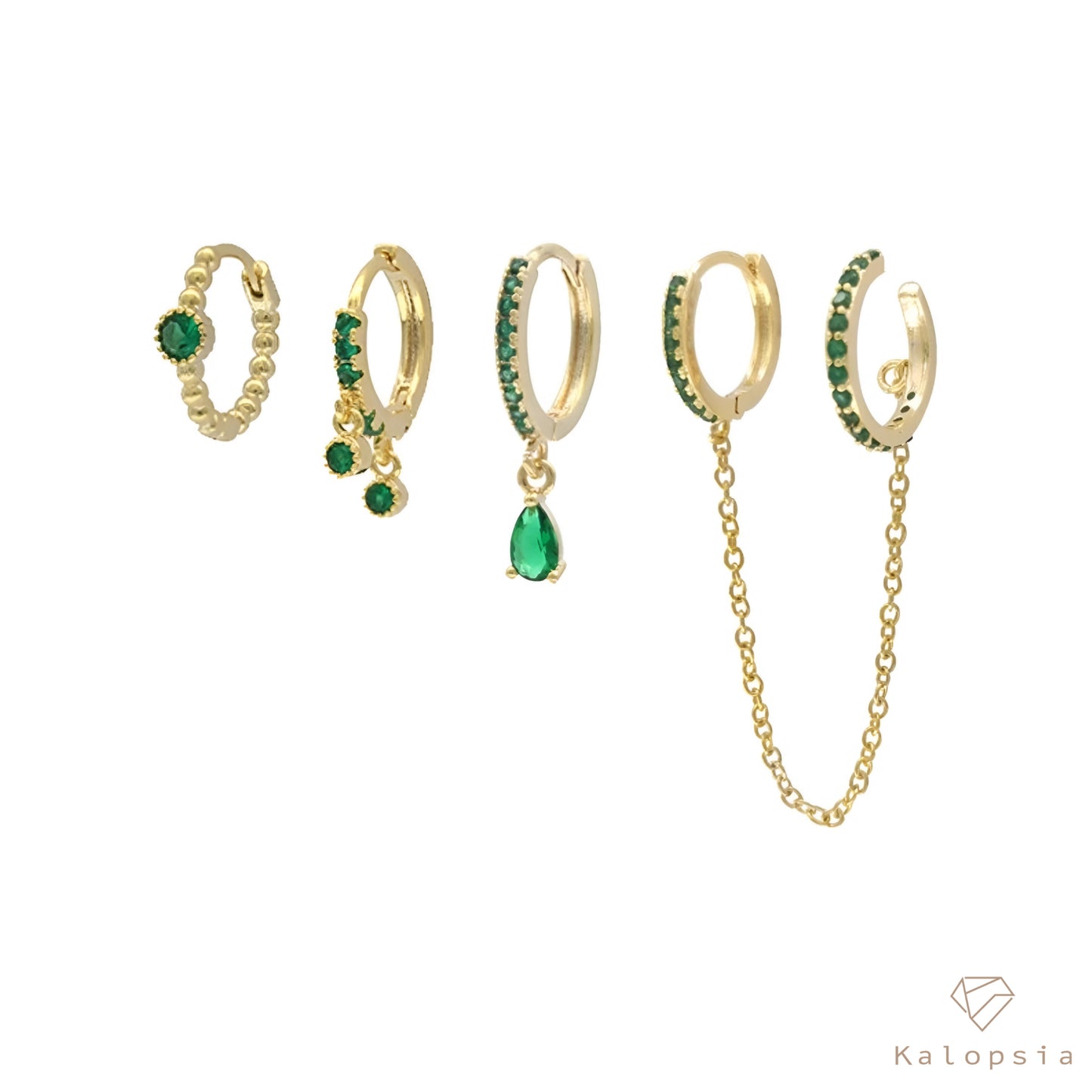 5pcs/set Zircon Hoops with Chain Earring
