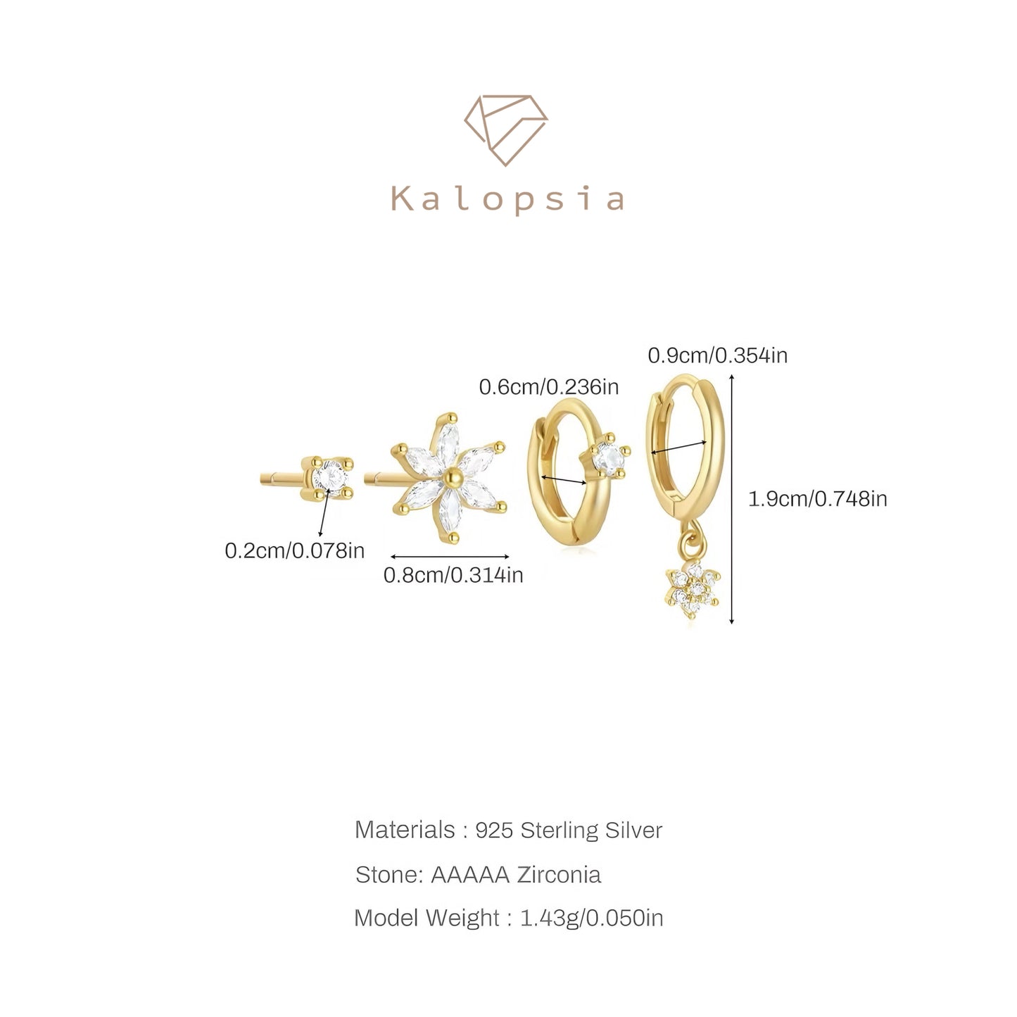 4pcs/set Flowers Loops Zircon
