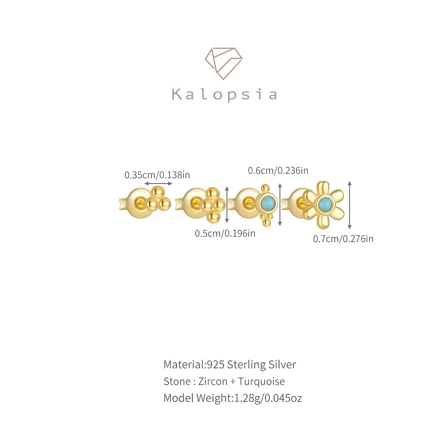 4pcs/set Gold Double Turquoise Zircon