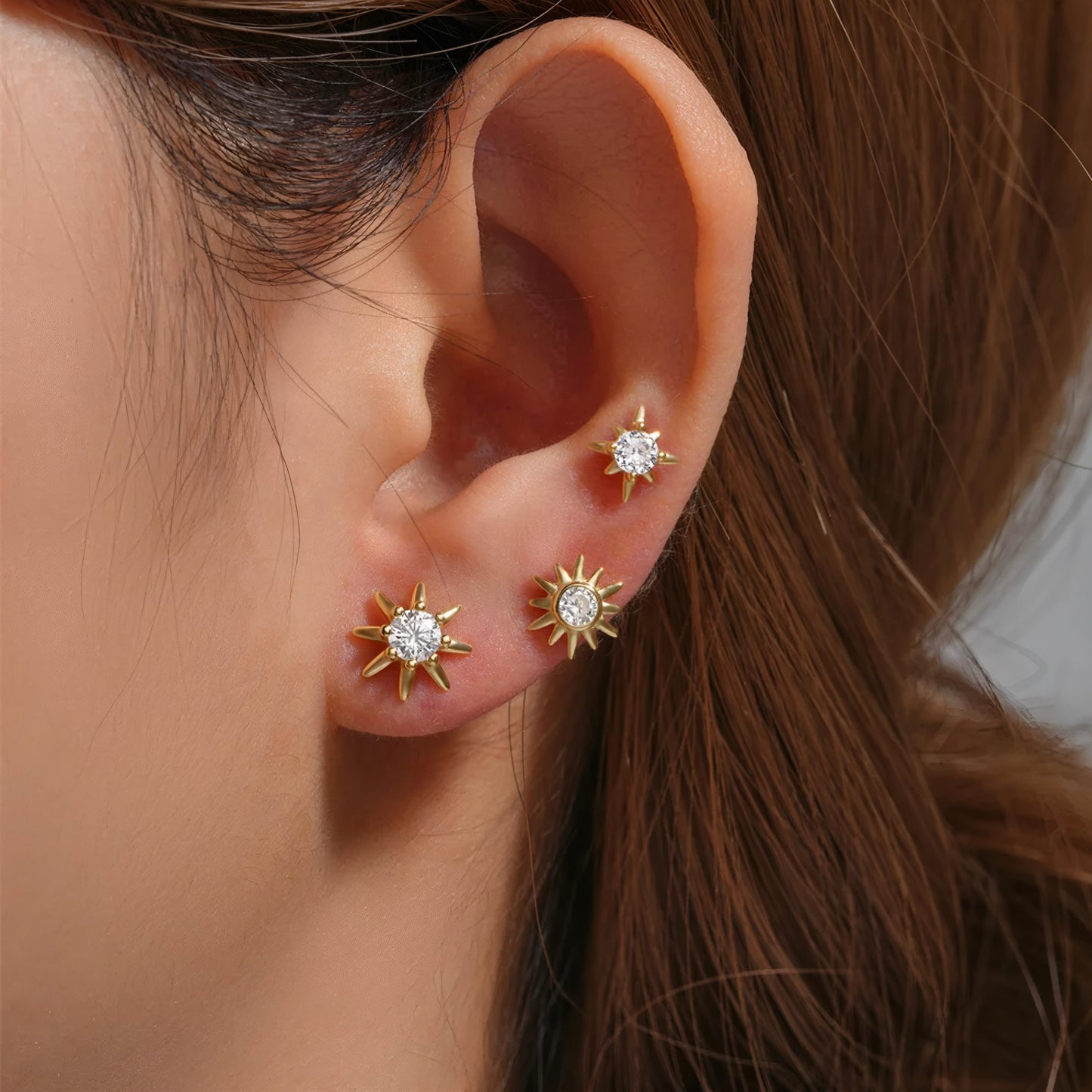 3pcs/set 3 Gold Stars Pin Earring
