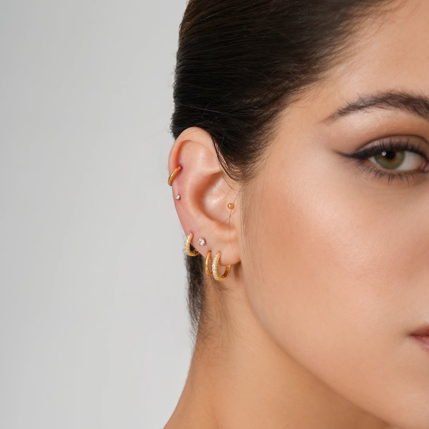 10pcs/set Hoops, Flat Zircon Stud, & Ball Stud