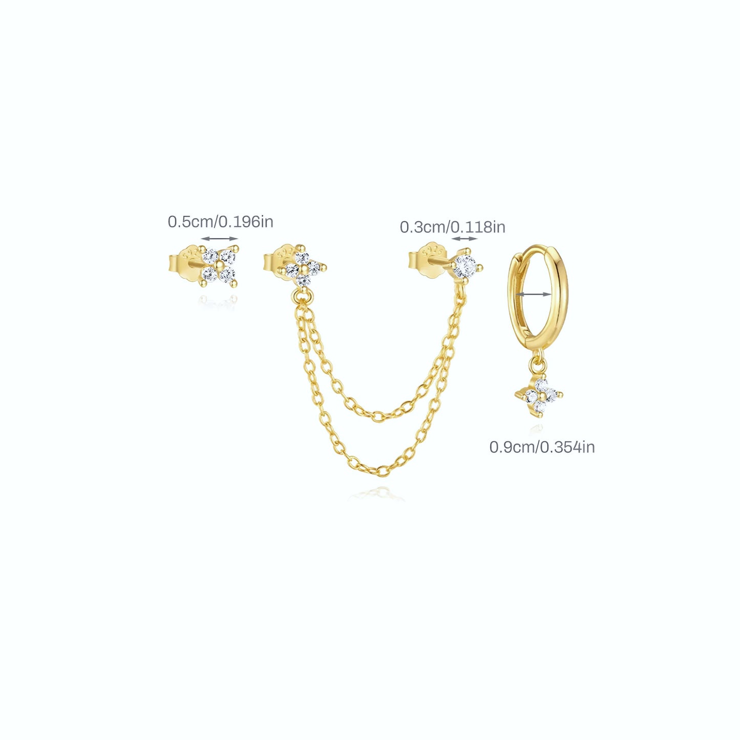 4pcs/Set Twin Flower Chain Earring