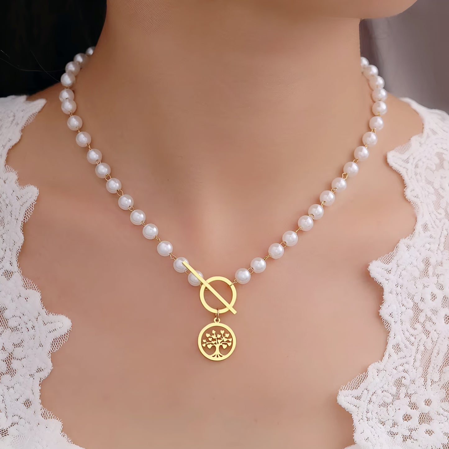 Pearl Tree T-Lock Necklace