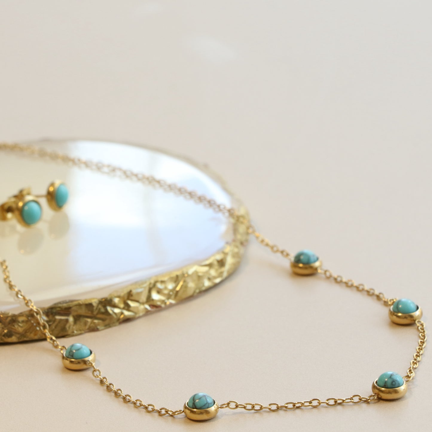 Turquoise Bead Stones Necklace Earring Set