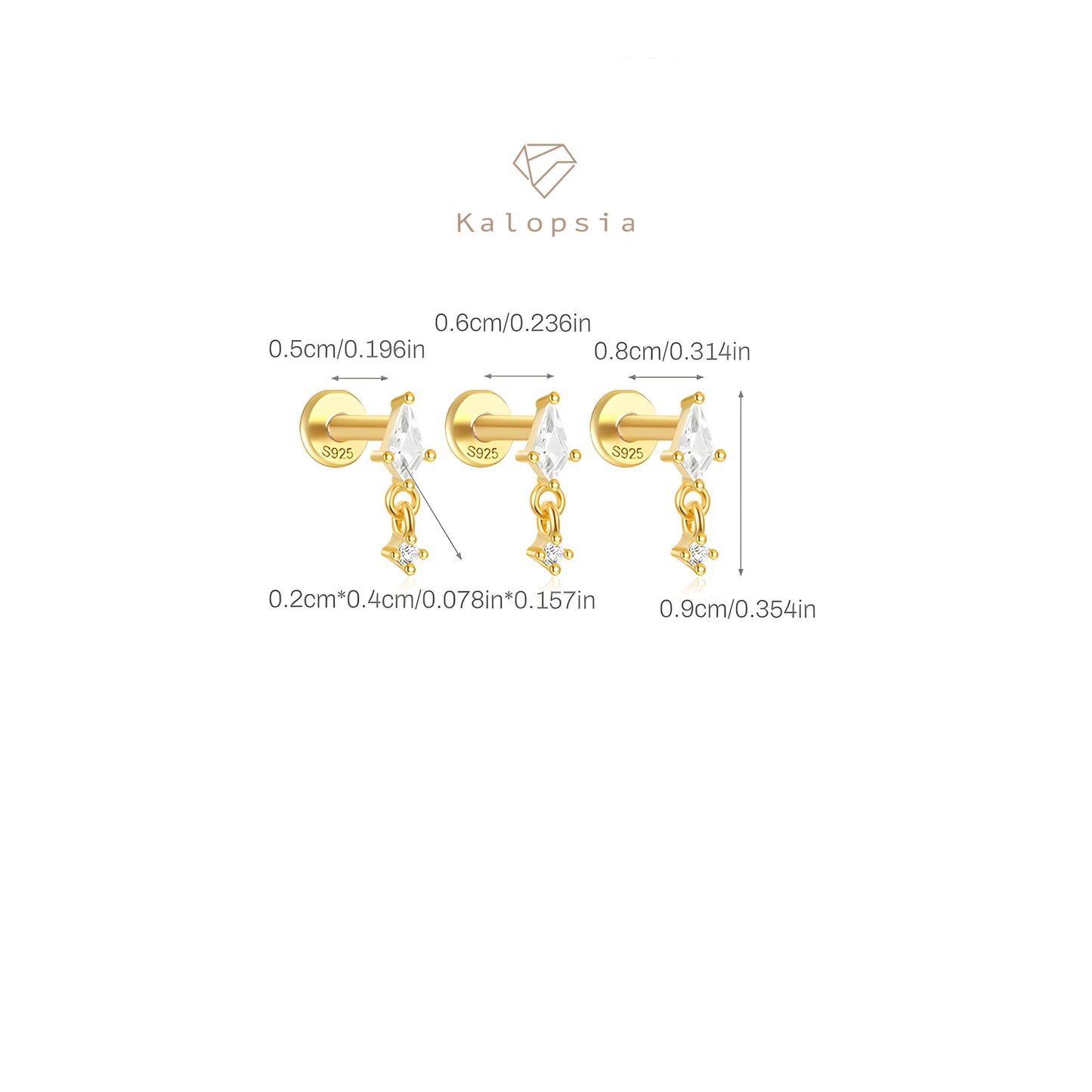 3pcs/set Flat Drop Stud Earring