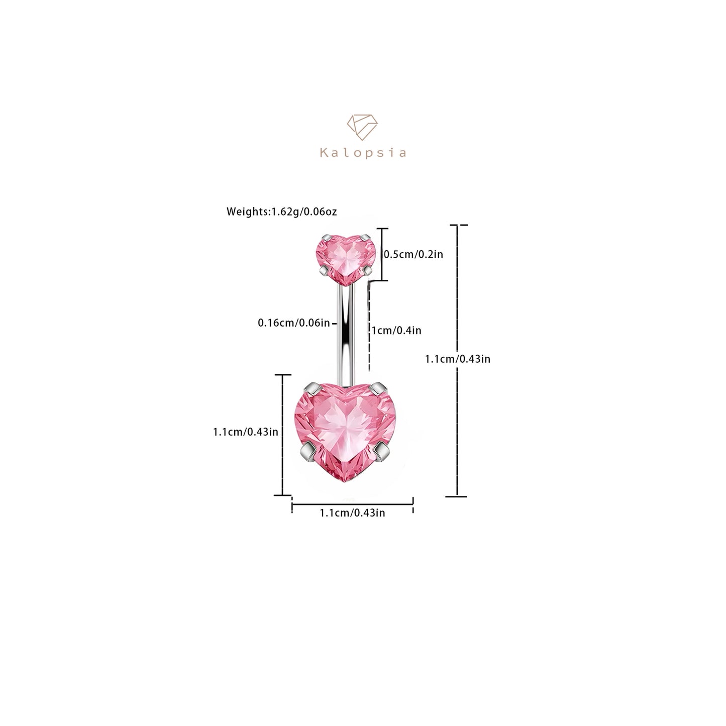 Pink Heart Zircon Belly Piercing