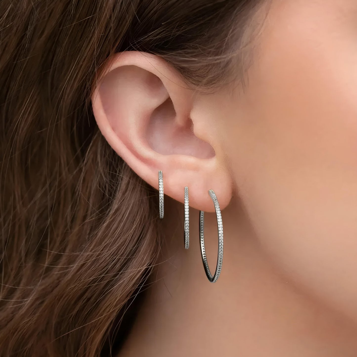 3pairs/set Silver C-Shaped Earring Hoops