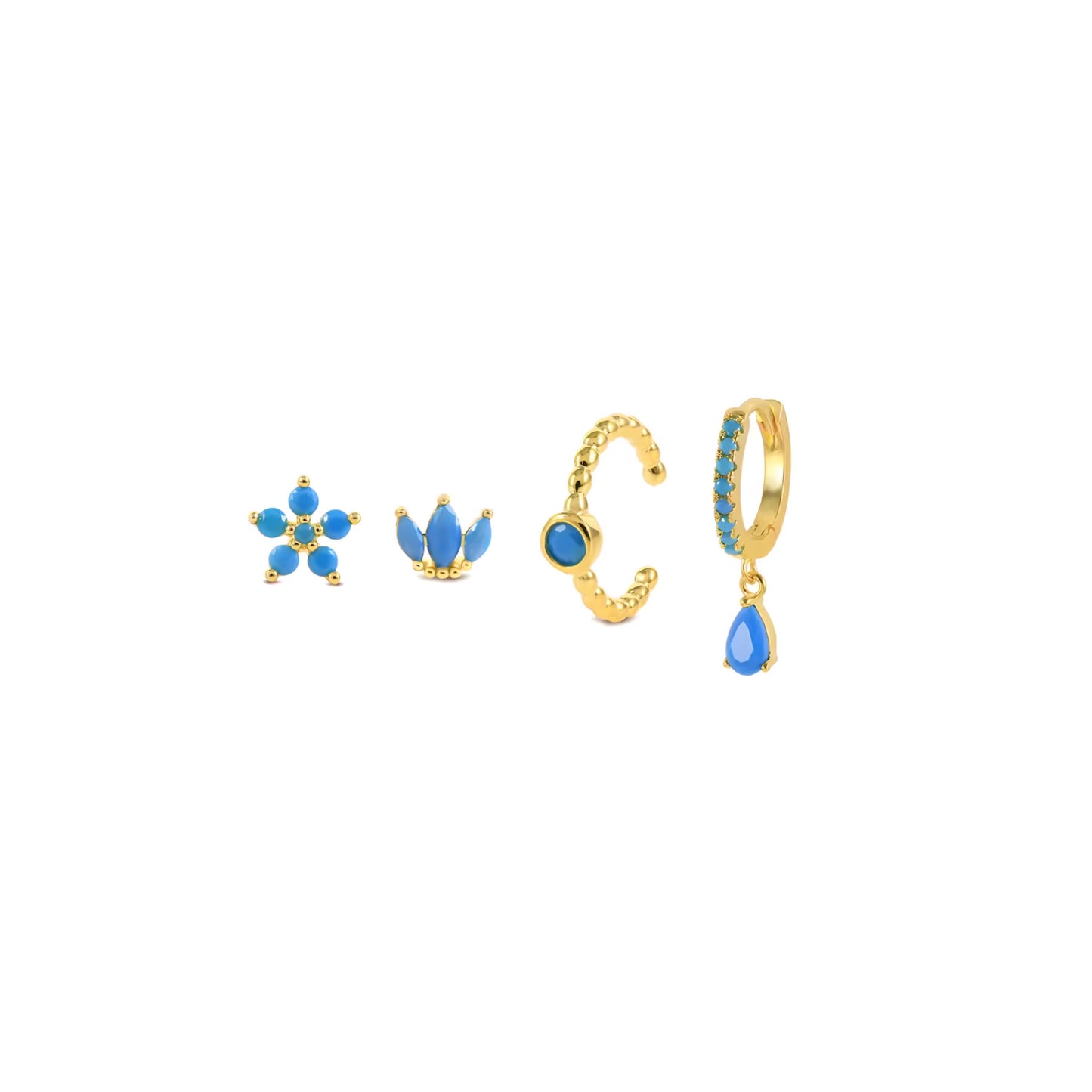 4pcs/set Blue Crown Star Earring