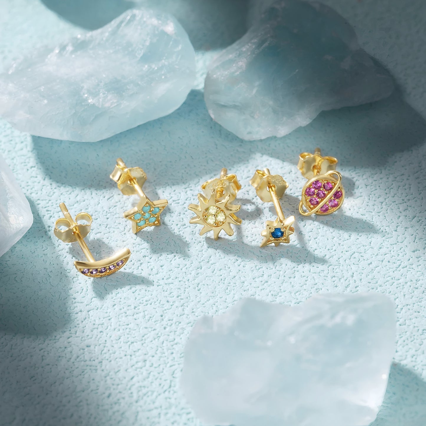 5pcs/set Universe Earrings, Star, Moon, Sun