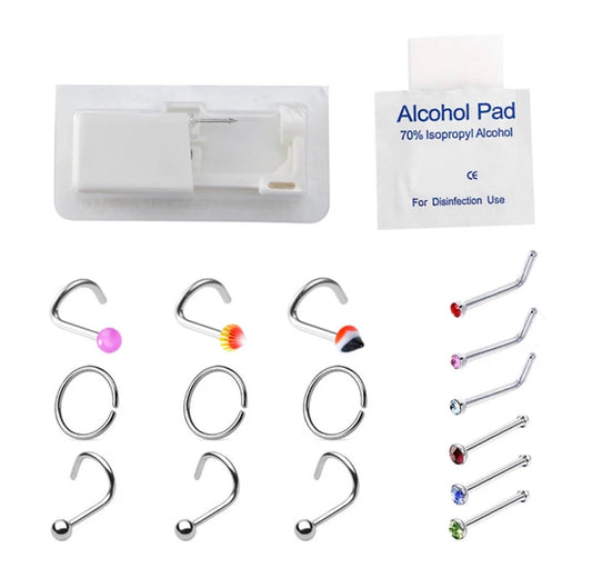 15pcs/Set Silver Steel Nose Piercing