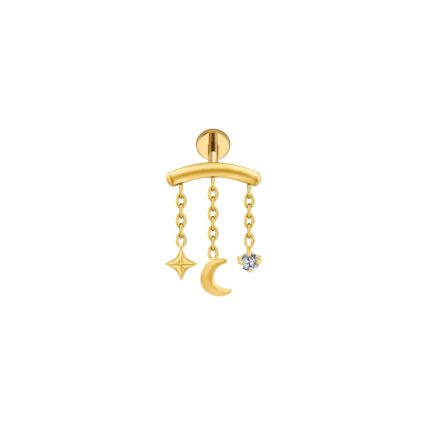 Titanium Helix Dainty Star Moon Flat Ear Piercing