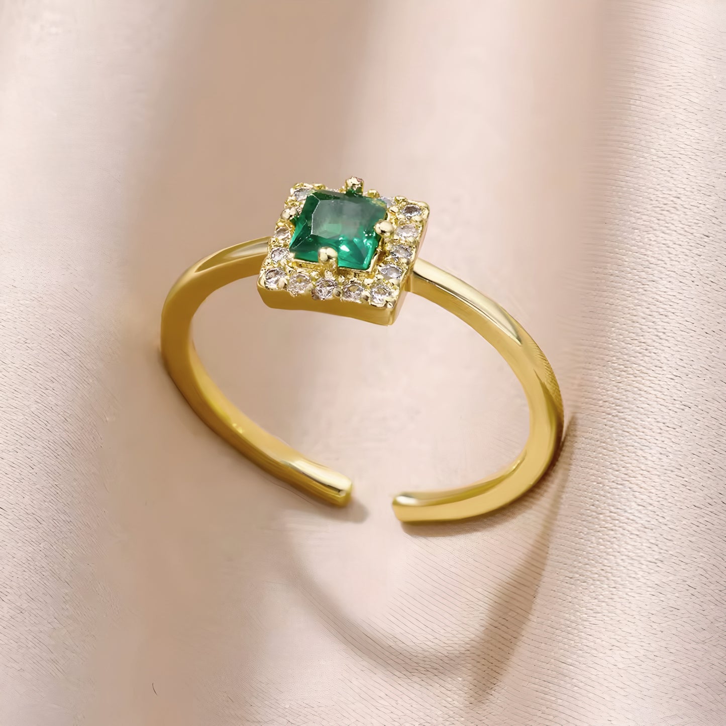 Green Square Zircon Ring