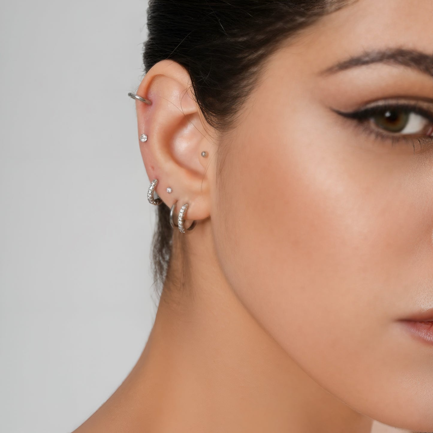 10pcs/set Hoops, Flat Zircon Stud, & Ball Stud