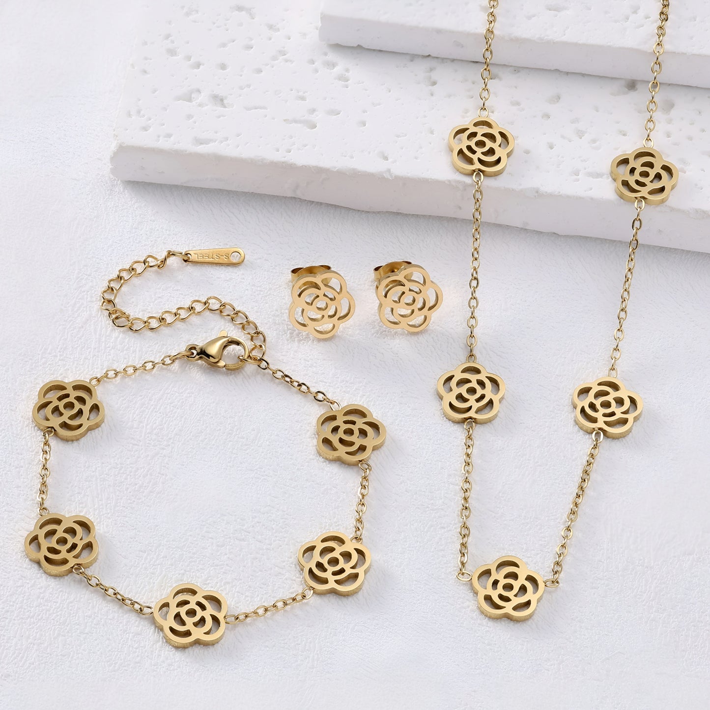 Flower Necklace Bracelet Earring set