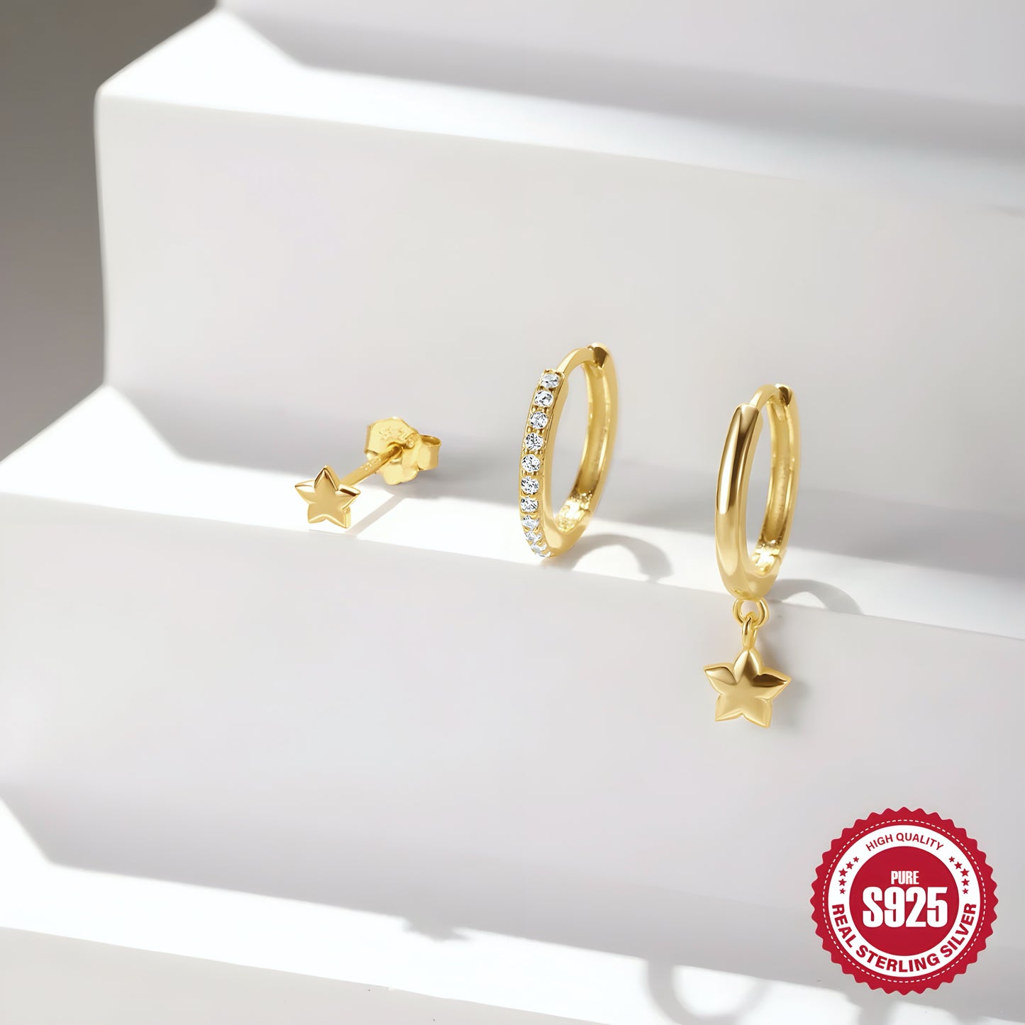 3pcs/set Hanged Star, Hoop, Stud Earring Set
