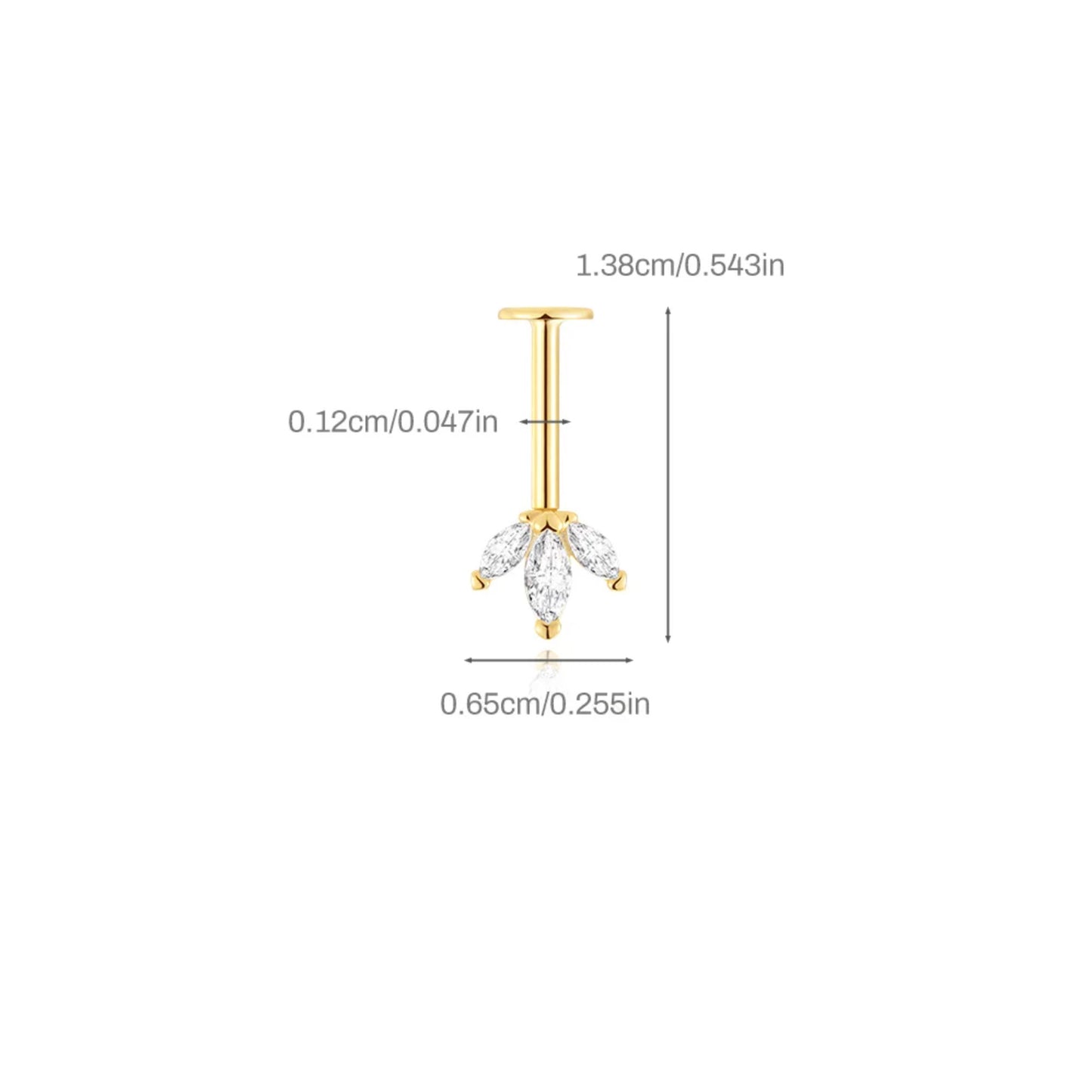 Inverted Triplet Zircon Vertical Flat Helix Ear Piercing