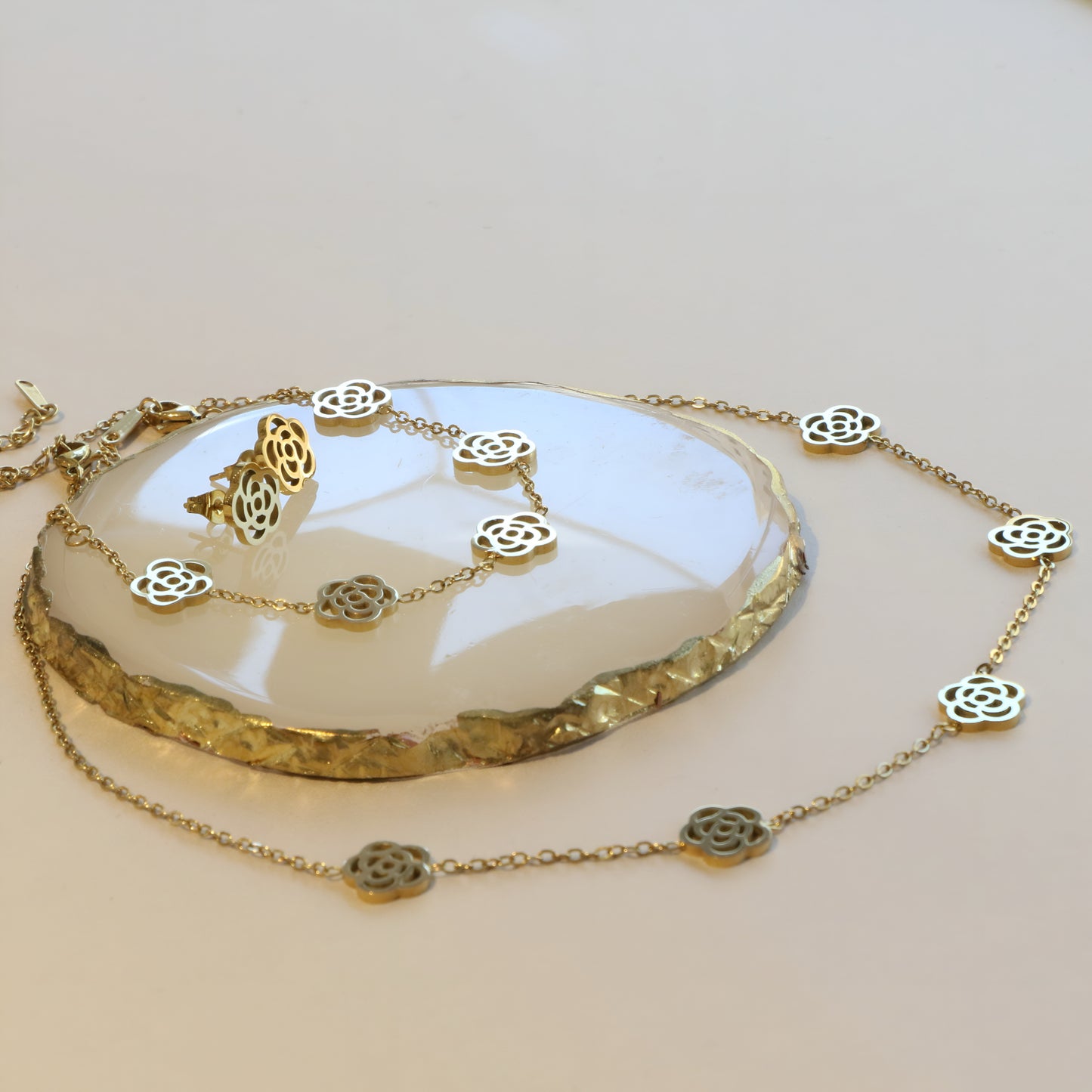 Flower Necklace Bracelet Earring set
