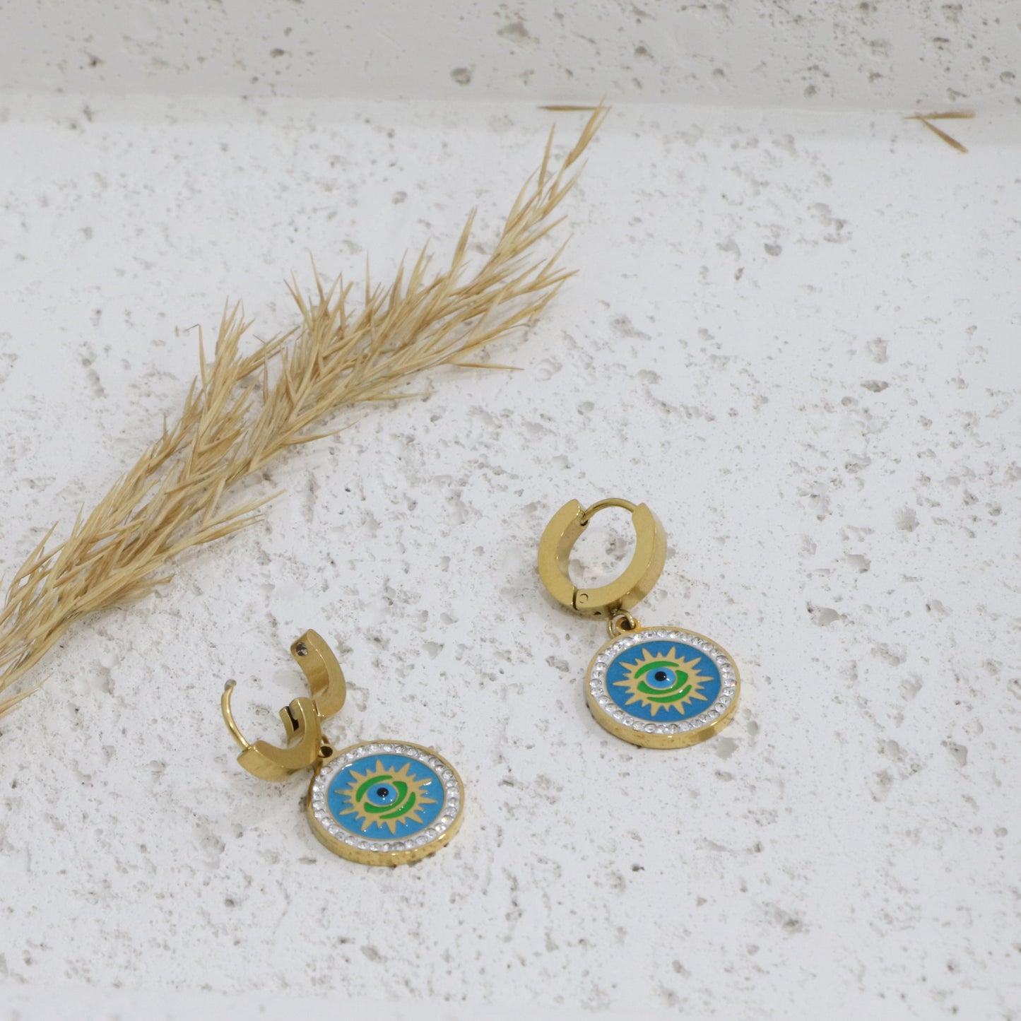 Sun Evil Eye Earring Pair