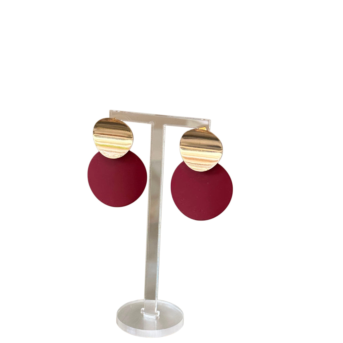 Gold Red Circles Earring Stud
