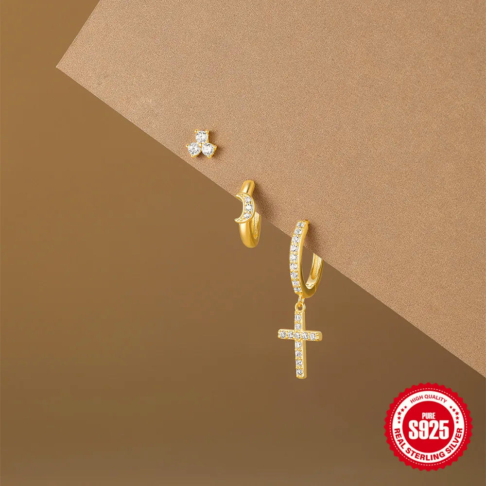 3pcs/set Cross Hoop Stud Earring set