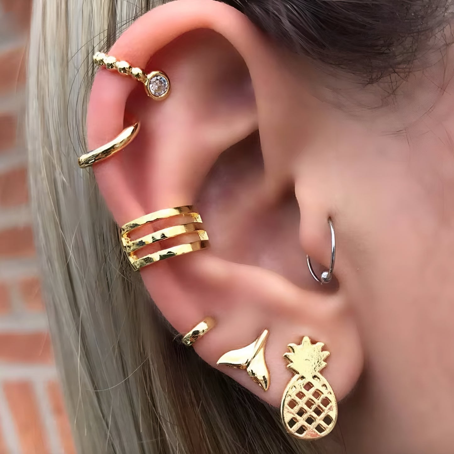 6pcs/set Gold Pineapple Whale Earring Cuff