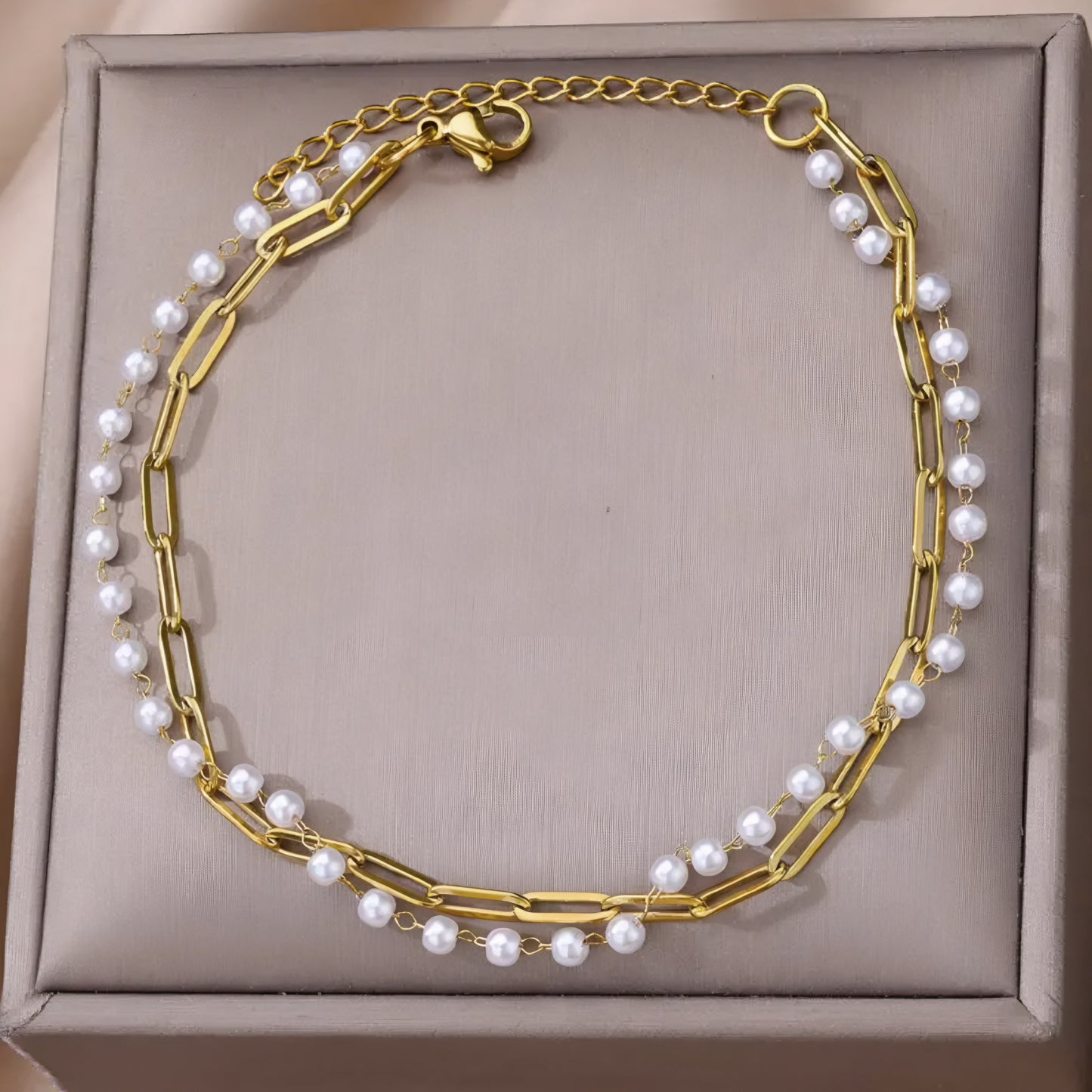 Double Oval Chain with Pearl Beads