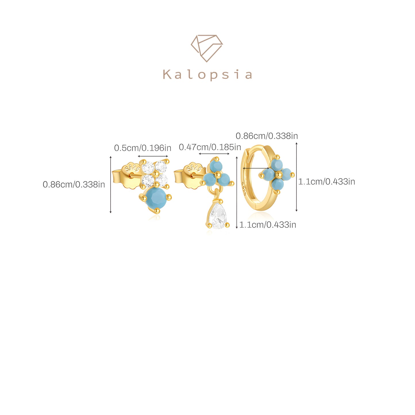 3pcs/set Turquoise Flower Hoop Pin Earring Set