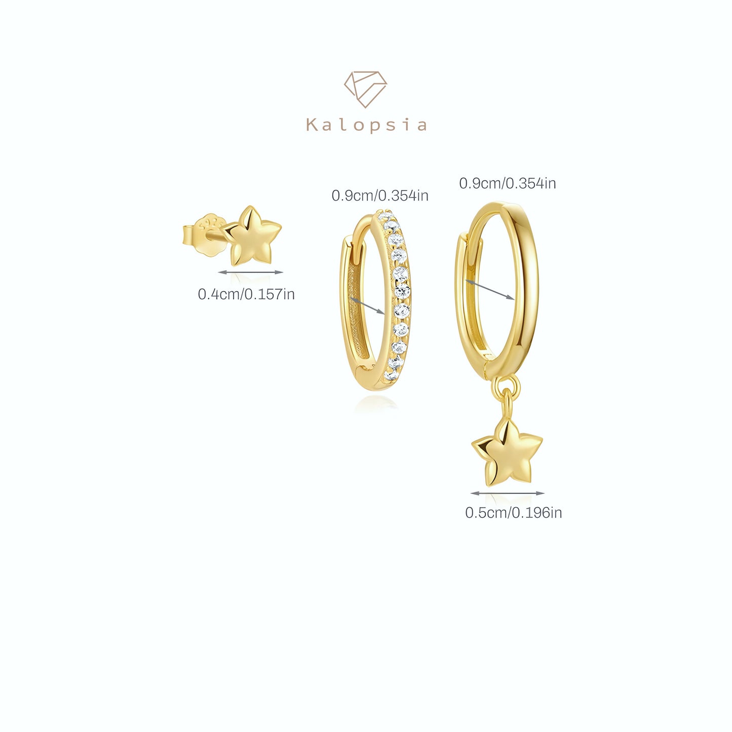 3pcs/set Hanged Star, Hoop, Stud Earring Set