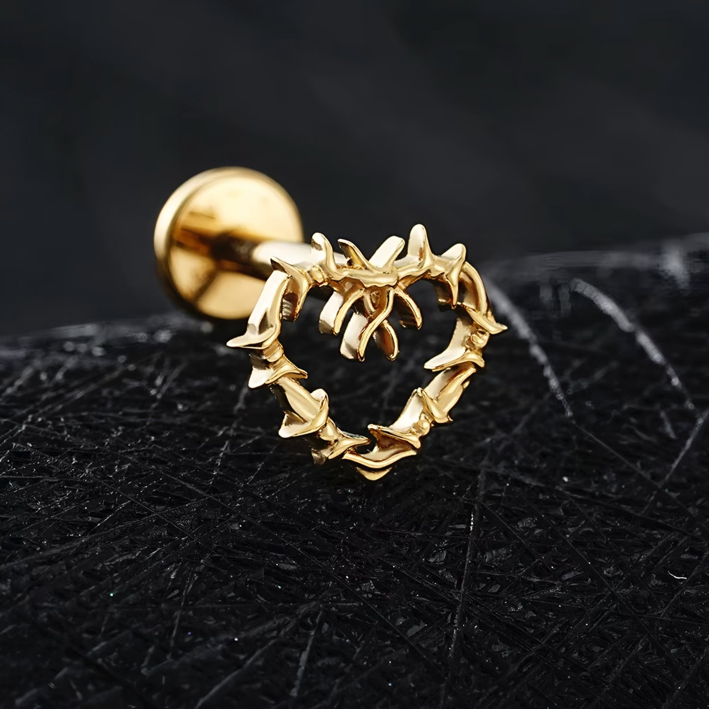 Titanium Tiny Hollow Heart Flat Ear Piercing