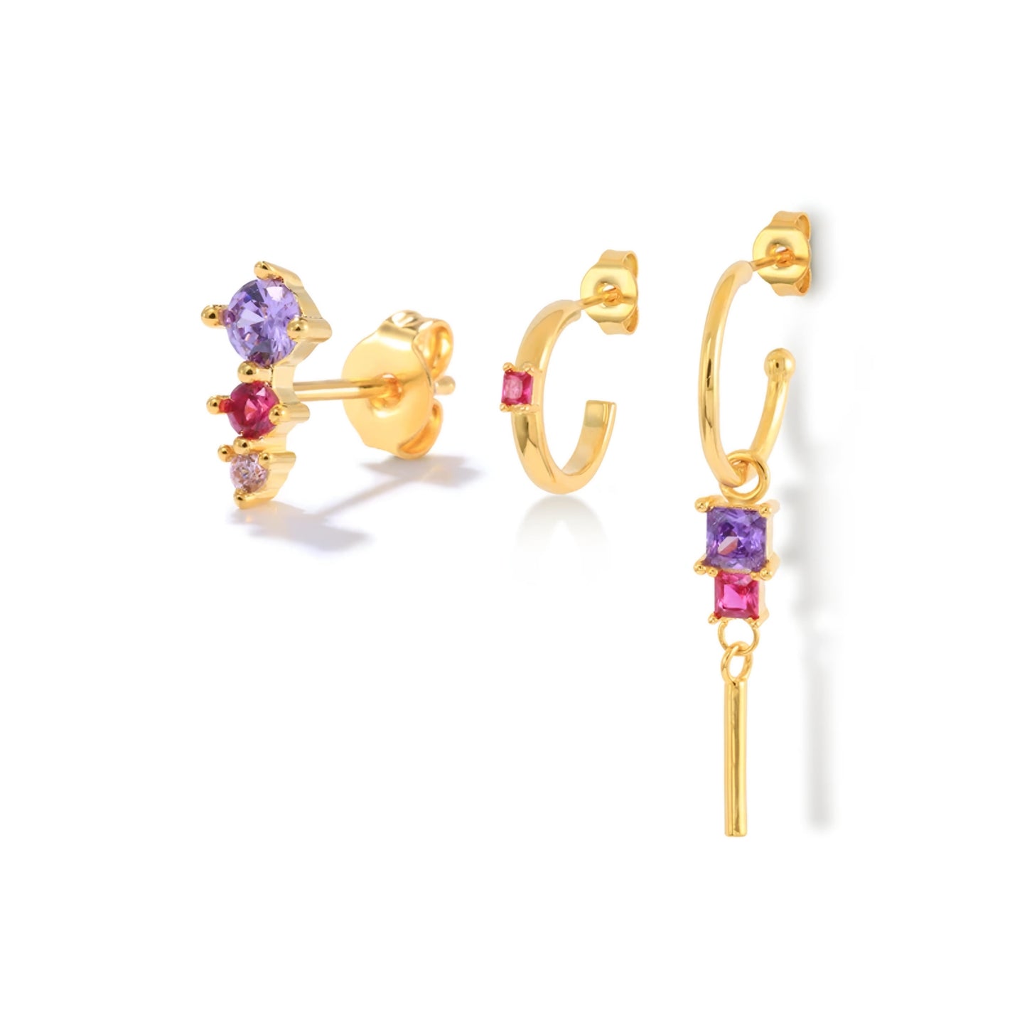 3pcs/set Gold Multicolor Hoop, Hanged Rod Loop