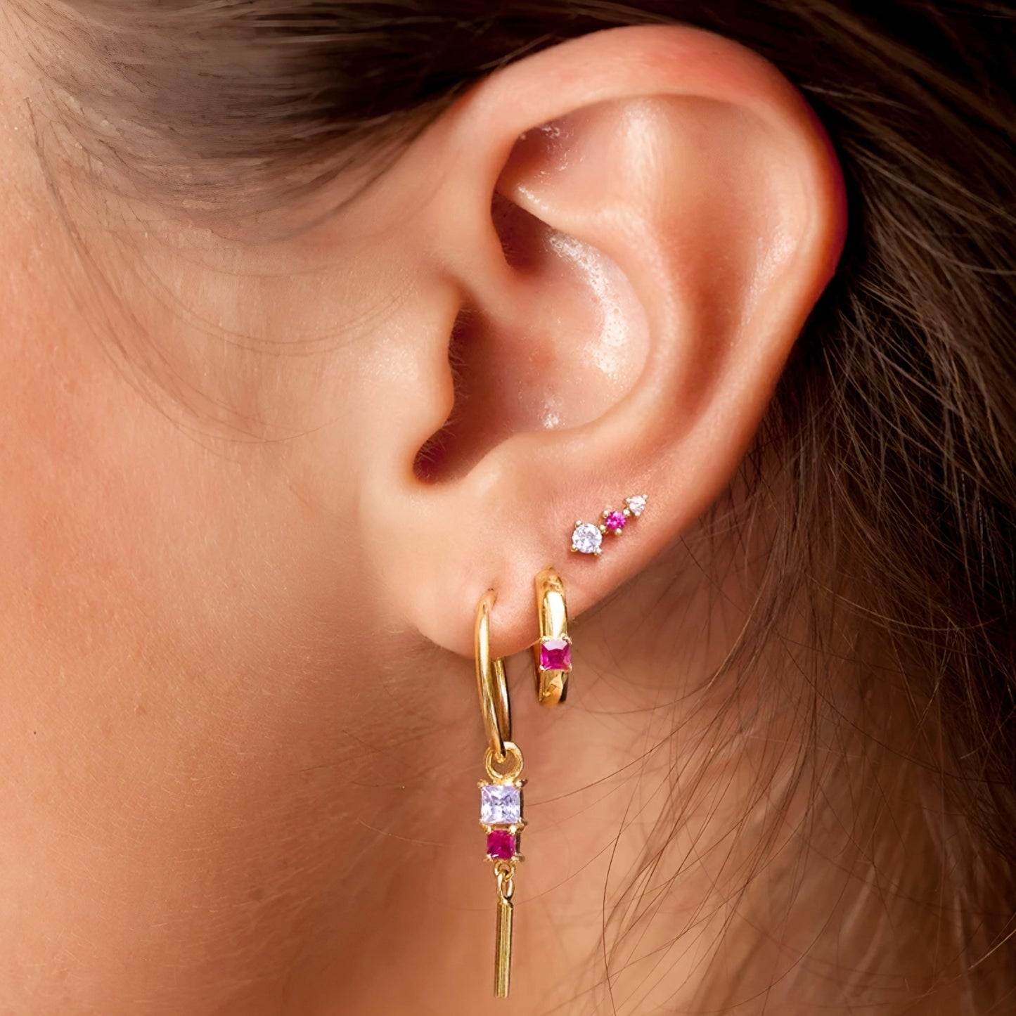 3pcs/set Gold Multicolor Hoop, Hanged Rod Loop