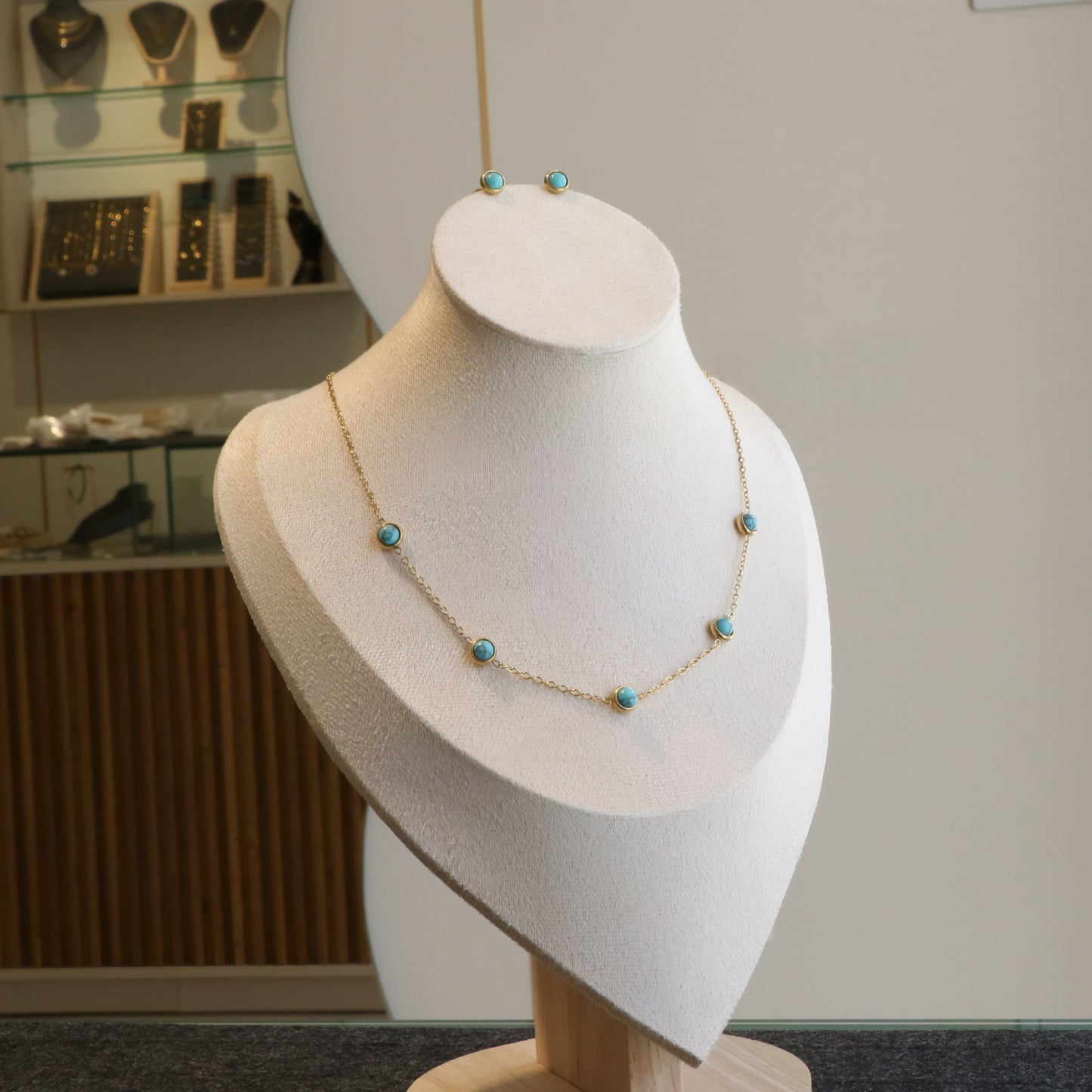 Turquoise Bead Stones Necklace Earring Set