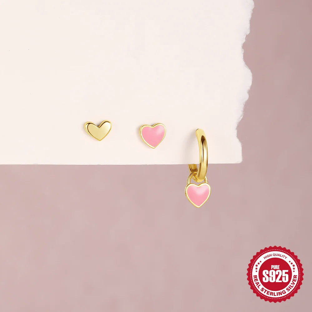 3pcs/set Pinky Heart Earring Set