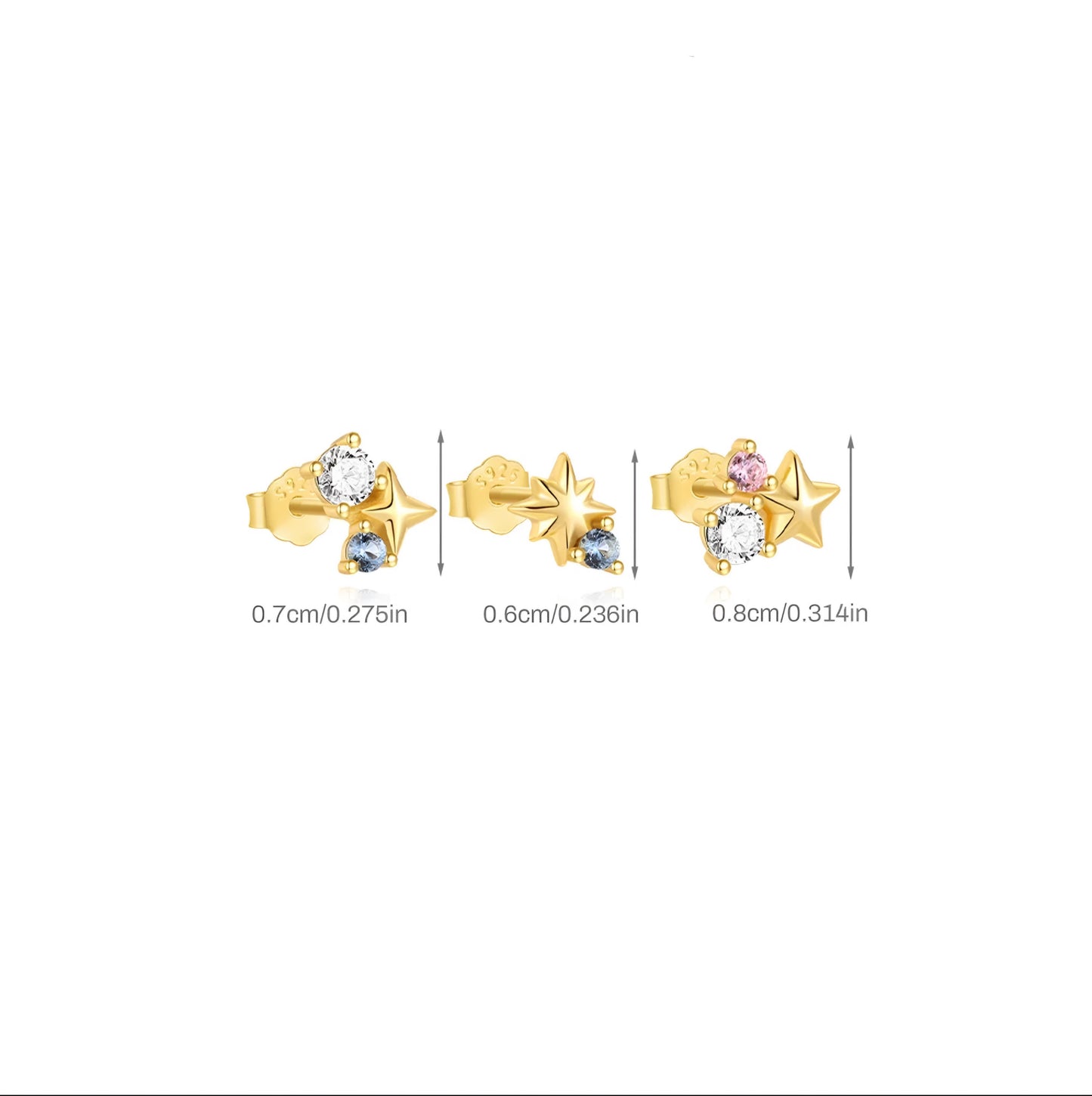3pcs/set Shiny Blue Zircon Stars Earring