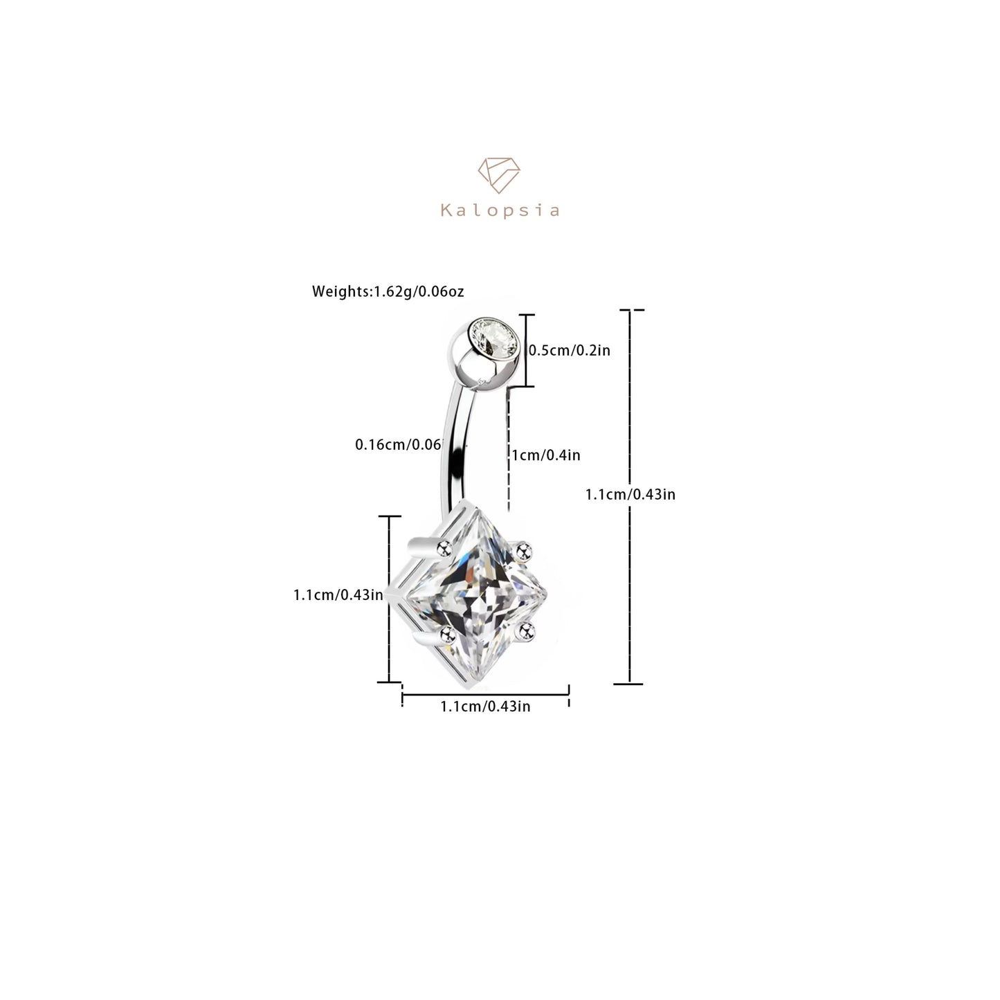 Clear Square Zircon Belly Piercing