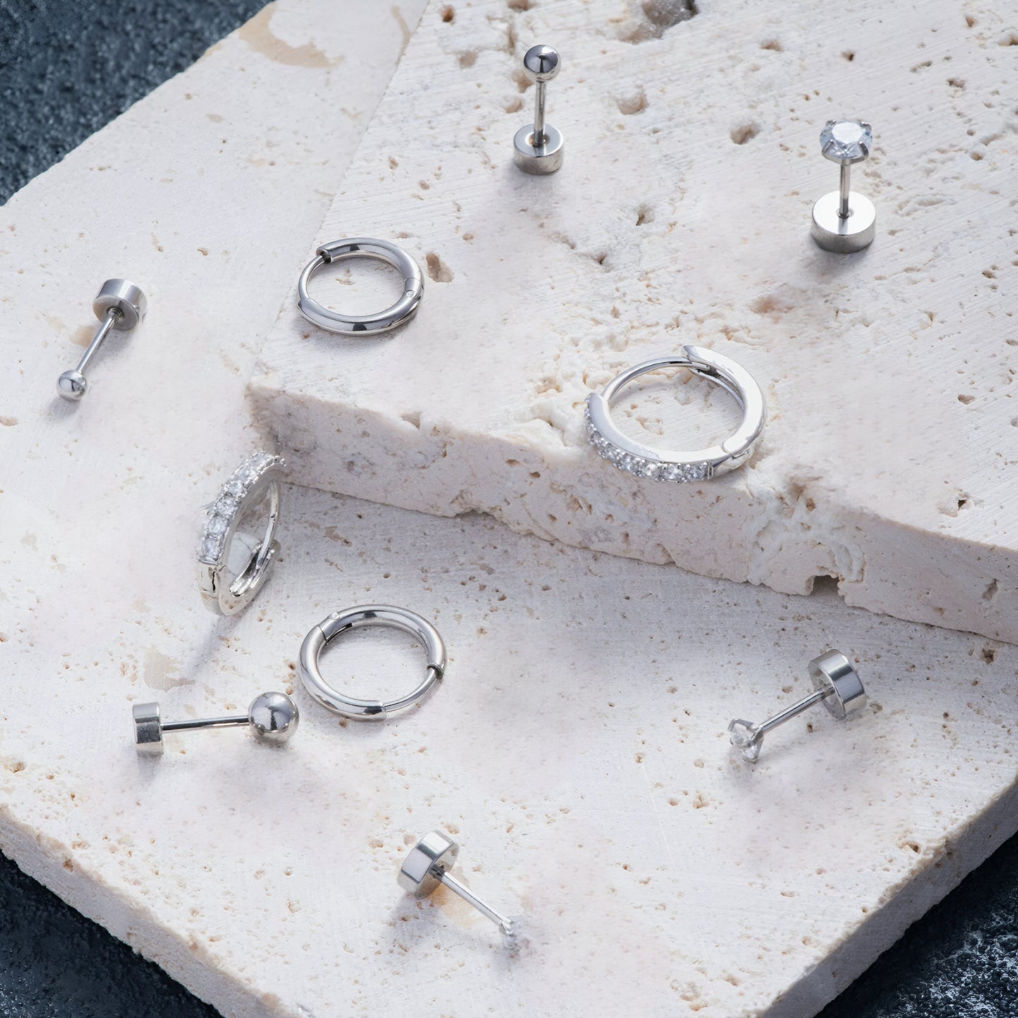 10pcs/set Hoops, Flat Zircon Stud, & Ball Stud