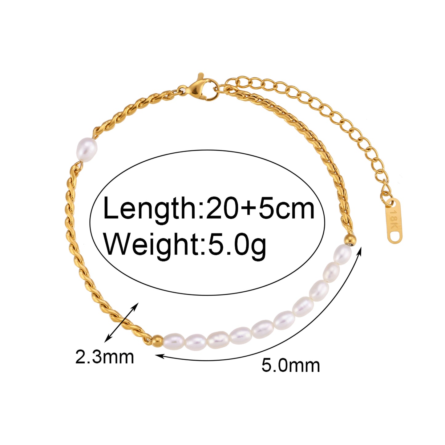 Rope Link Chain with Pearls Anklet