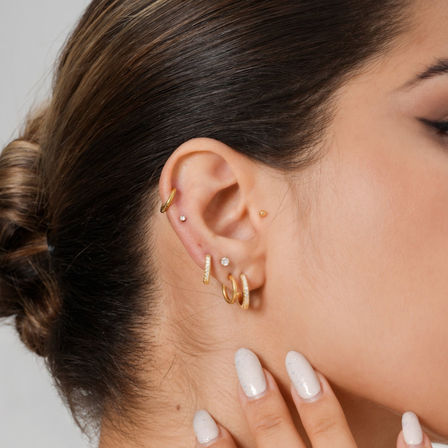 10pcs/set Hoops, Flat Zircon Stud, & Ball Stud