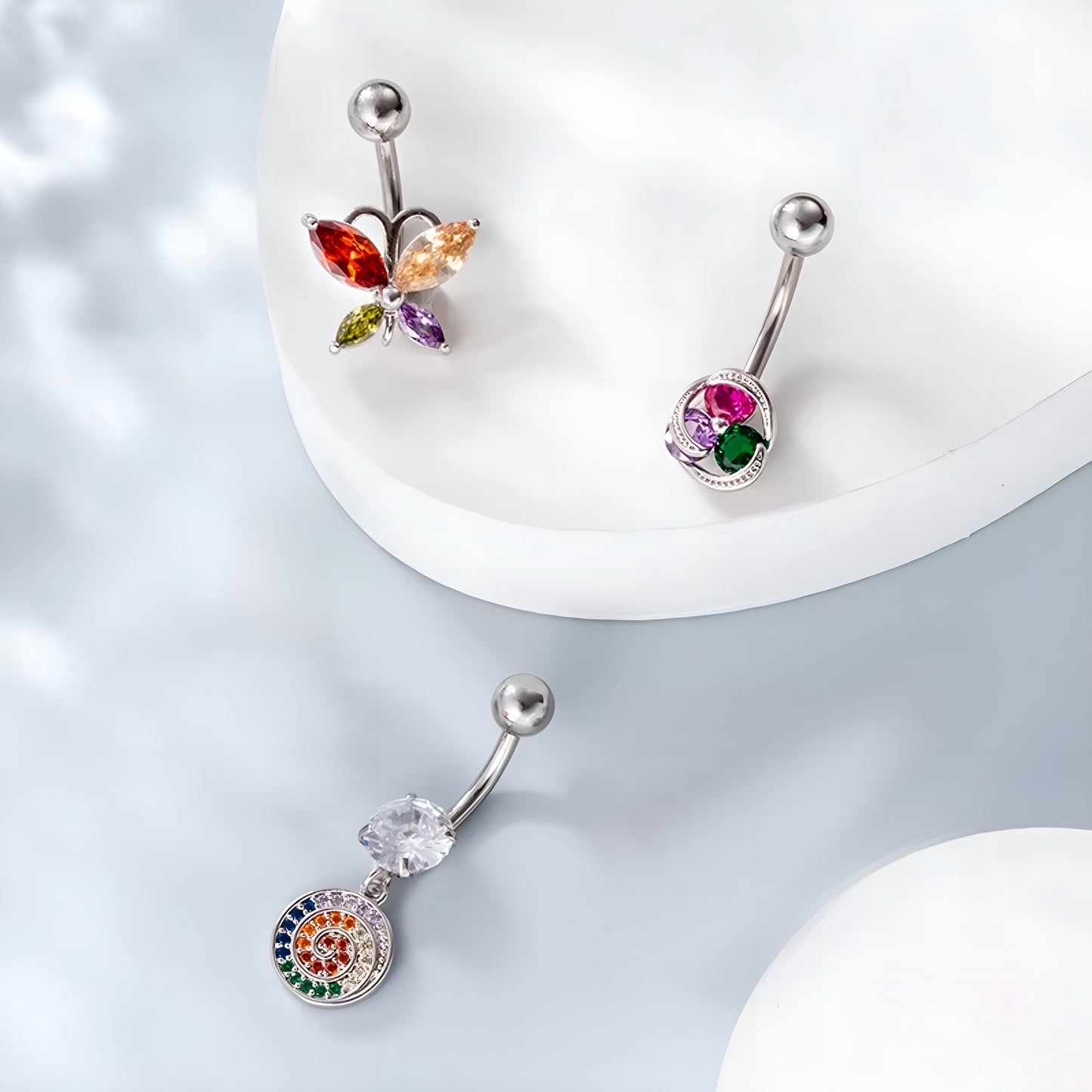 Multicolor Zircon Butterfly Belly Piercing