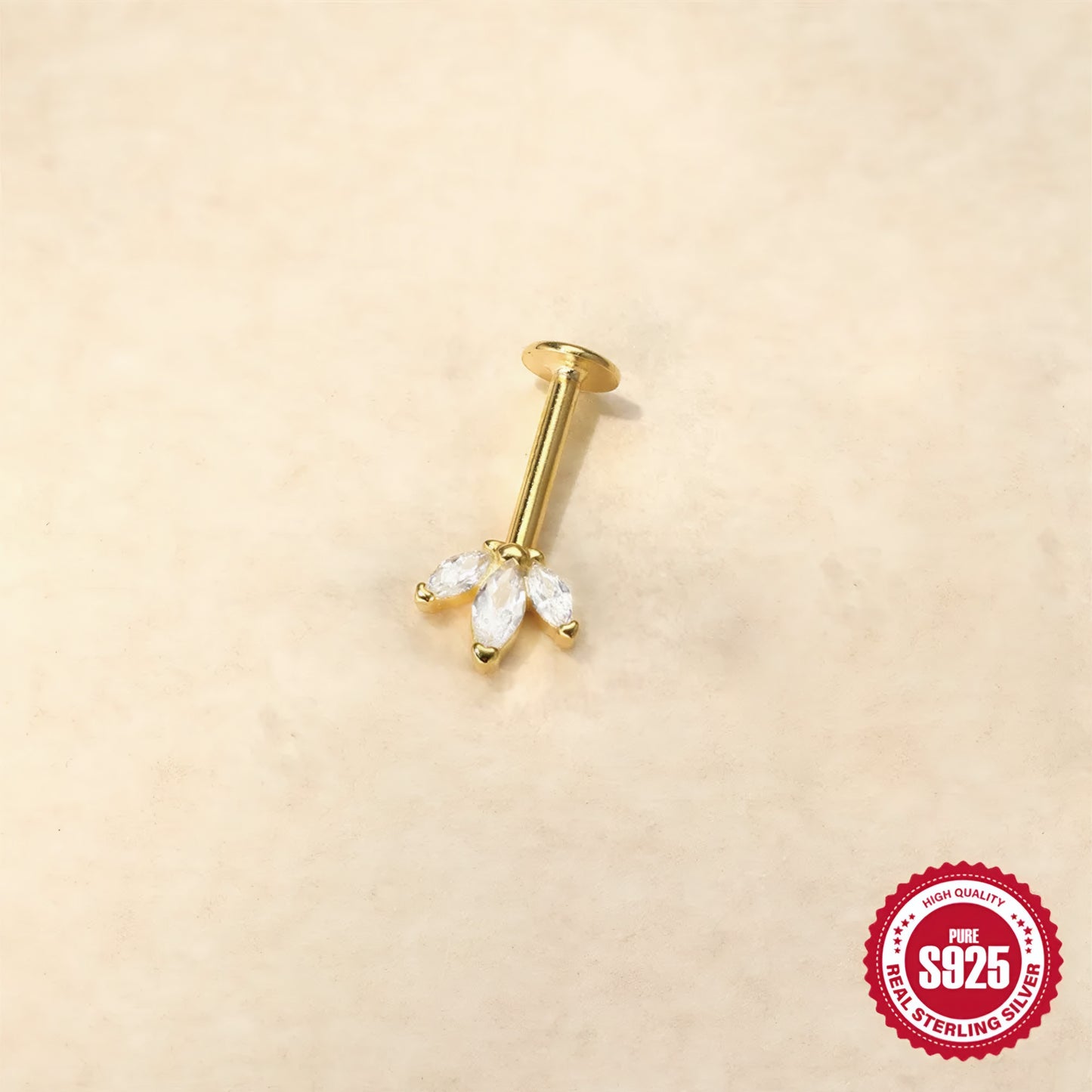 Inverted Triplet Zircon Vertical Flat Helix Ear Piercing
