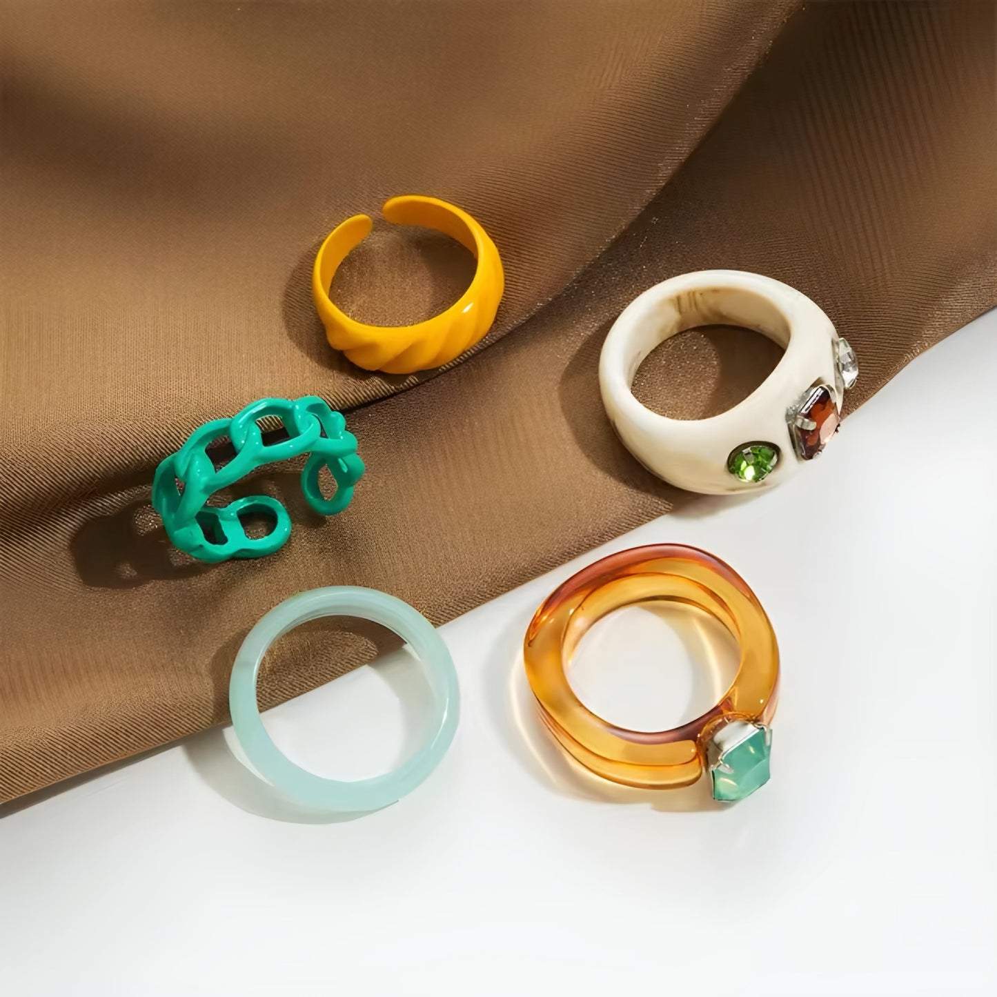 5 rings/set Bohemian Acrylic Rings Green Yellow Brown