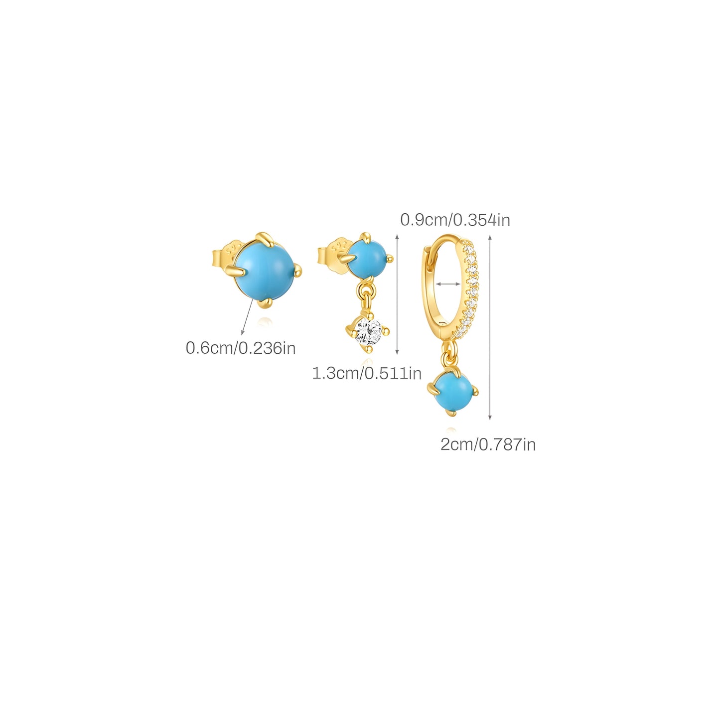 3pcs/set Turquoise Tophus Zircon Earring