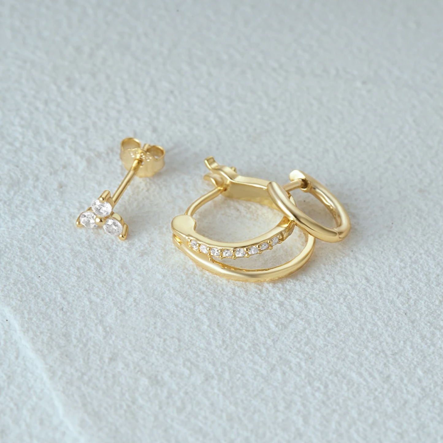 3pcs/Set Double Loop Zircon Earring